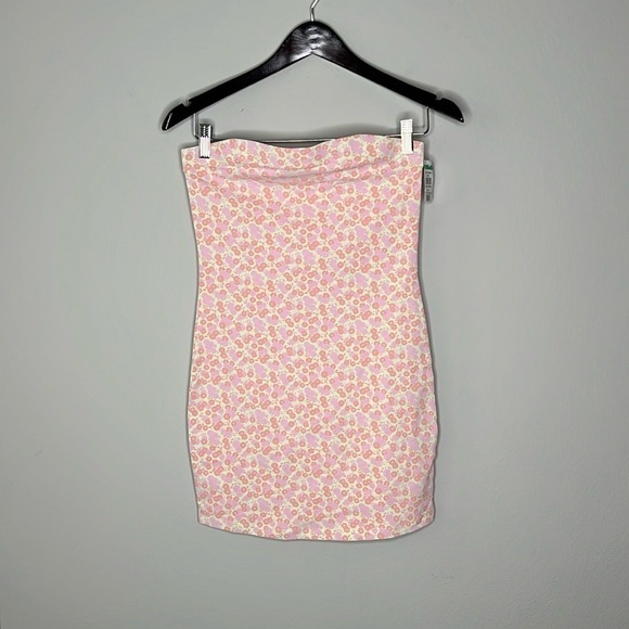 BP Nordstrom Floral Strapless Bodycon Mini Dress in Pink & Yellow Size Small - Picture 1 of 5